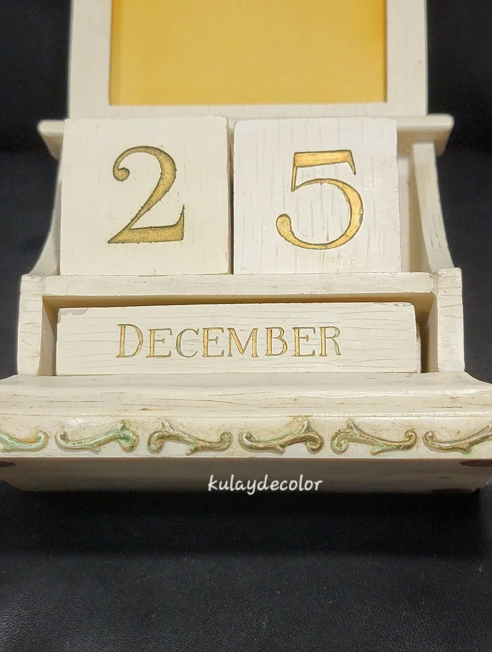 Vintage Praying Angel Perpetual Block Calendar Photo Frame Desk Distressed Decor